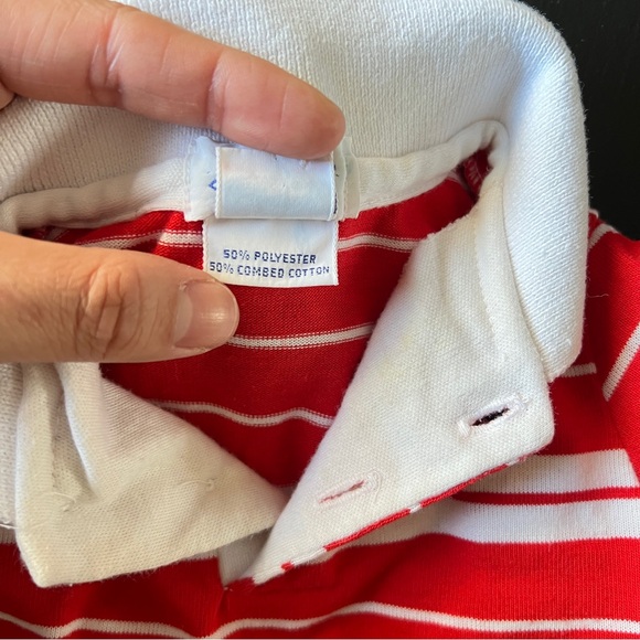 Vintage Izod Lacoste Striped Polo Onesie Red White Snap Button Size 12 Months - Picture 7 of 7